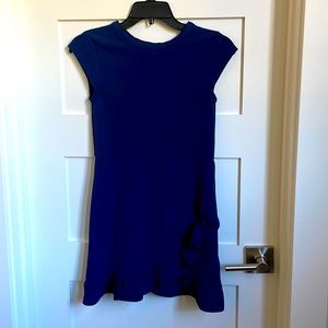 Navy Blue classic dress with asymmetrical ruffle